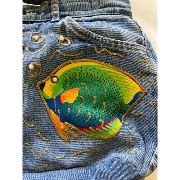 Lee Jeans Up Cycled Boho Purse Pearl Studs Gold Trim Fish Pockets Catch Closure - Picture 4 of 13